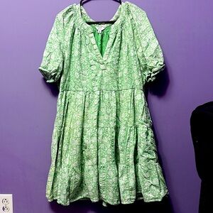 Green Floral Print 1X Crown & Ivy Fit and Flare Mini Dress